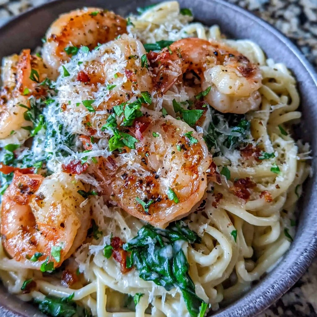 Shrimp Pasta With Spinach And Parmesan